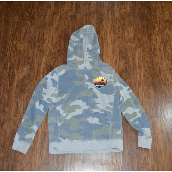 Eddie Bauer Hoodie Boys M 10/12 Multicolor Camouflage Woodland Pattern Pullover - Picture 1 of 7